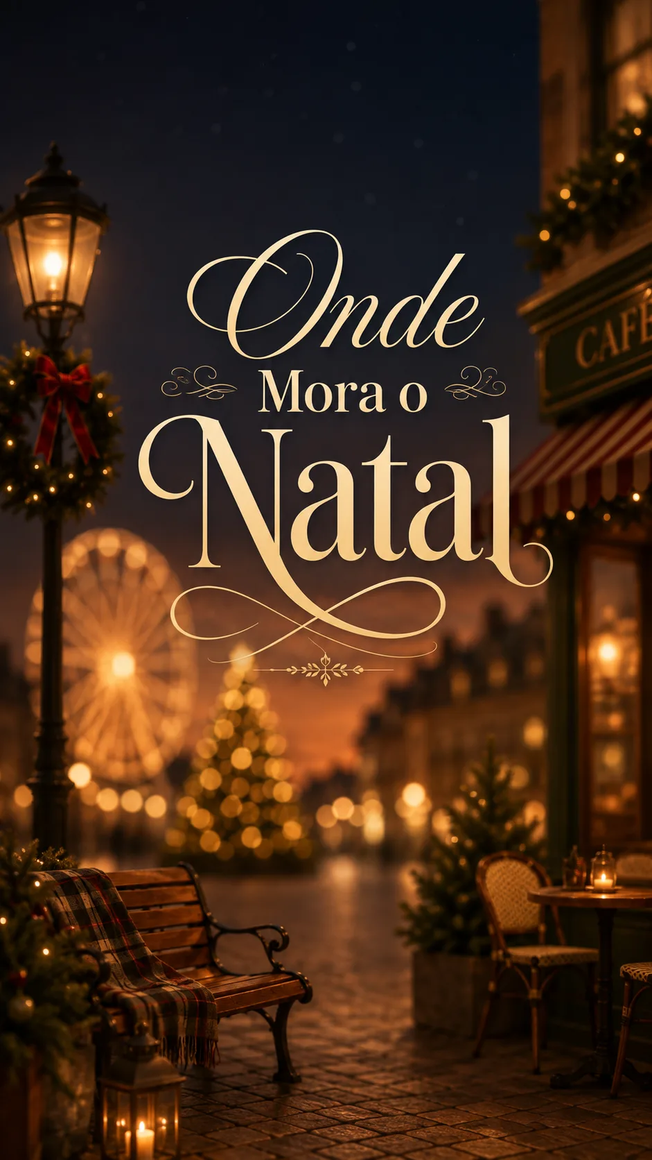 Arte do Especial de Natal 2026: Onde Mora o Natal, com lampião, roda-gigante e árvore iluminada